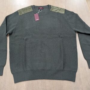 $250 Mens Brunoagli Faux Suede Patch Crewneck Sweater Olive Green XL